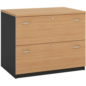 OM Classic Lateral Filing Cabinet 720Hx900Wx600mmD 2 Drawer Beech and Charcoal