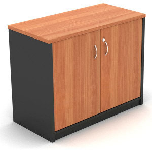 OM Classic Stationery Cupboard 720Hx900Wx450mmD 1 Shelf Cherry and Charcoal