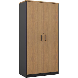 OM Premiere Full Door Storage Cabinet 900W x 450D x 1800mmH Regal Walnut and Charcoal