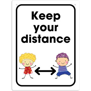 Durus School Sign Keep Your Distance 225x300mm Wall Mounted White & Yellow