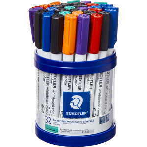 Staedtler 341 Lumocolor Whiteboard Compact Marker 1.0 - 2.0mm Bullet Point - Assorted Colours, Cup of 32