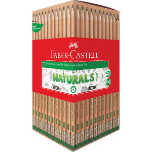 Faber-Castell Naturals Graphite Pencil with Eraser Tip 2B, Box of 72