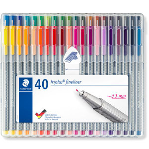 Staedtler 334 Triplus 0.3mm Fineliner - Wallet of 40 Assorted Colours