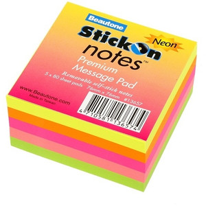 Stick On Notes 76mm x 76mm 5 Pads x 80 Sheets Neon Assorted Colours (Pack of 5)
