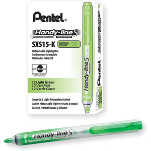 Pentel SXS15 Handy-Line S Retractable Refillable Highlighter Light Green, Each