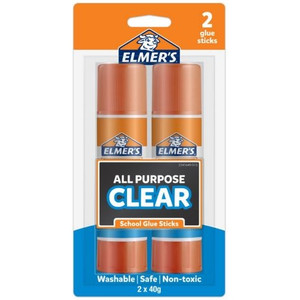 Elmers Glue Stick Clear 40g Pack of 2