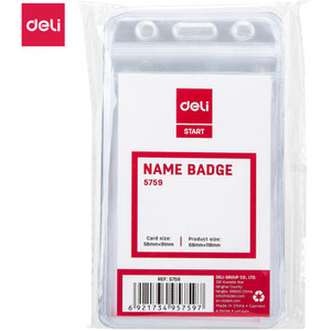 Deli Vertical Name Badge for Card 56mm x 91mm Pack of 10