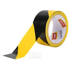 DELI WARNING TAPE 48MM X 33M BLACK AND YELLOW ROLL