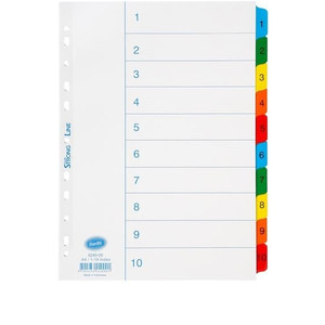 10 x Bantex Indices 1-10 Mylar A4 Coloured Tabs (10 Sets of 10 Dividers)