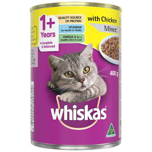 WHISKAS 1+ YEARS CHICKEN MINCE CAN 400GM
