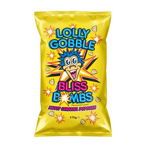 LOLLY GOBBLE BLISS BOMBS NUTTY CARAMEL POPCORN 175GM