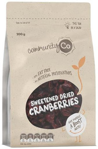 COMMUNITY CO DRIED CRANBERRIES 200GM