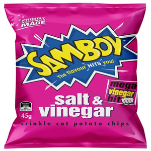 SAMBOY SALT AND VINEGAR POTATO CHIPS 45GM (Carton of 18)