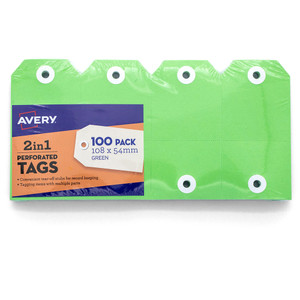 Avery 2 in 1 Perforated Tags 54 x 108mm Green Pack of 100