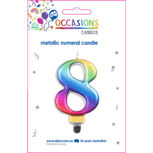 Alpen Jumbo Numerical Birthday Candle No. 8 Metallic Rainbow