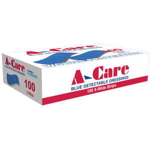 A-CARE Detectable Standard Strips 7.5 x 2.5cm Blue Detectable Dressings Box of 100