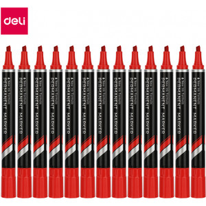 DELI CHISEL POINT PERMANENT MARKERS Red Pack of 12