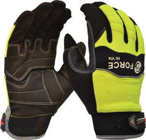 G-Force Hi-Vis Mechanics Glove, Full Finger, 2XL Pair