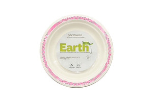 180mm Sugar Cane Plate Pink Rim, Pack of 10