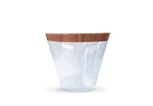 250ml Clear Hard Plastic Tumbler With Rose Gold Rim, Pack of 6