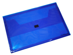 Bantex Translucent Document Wallet PP Foolscap Hook & Loop Closure - Blue (28635)