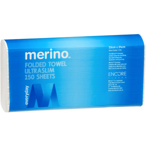 MERINO FOLDED TOWEL Ultra Slim 150 Sheet 23 x 24cm FSC Certified Carton of 16 (Replaces ET-1125) **See also GP-UHT**