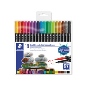 Staedtler 3187 Double-Ended Permanent Pens - Box of 18 Assorted Colours