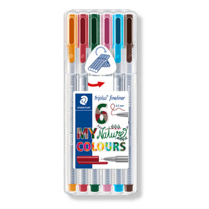 Staedtler 334 Triplus Fineliner - Wallet of 6 Assorted Nature Colours