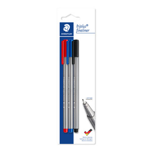 Staedtler 334 Triplus Fineliner - Assorted Card of 3 (Red, Blue, Black)