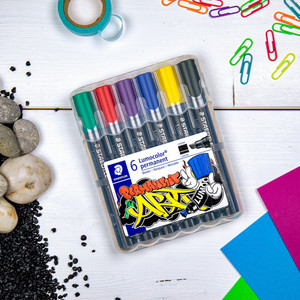 Staedtler 350 Lumocolor Permanent Marker Chisel, Wallet of 6 Assorted Art Colours