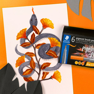 Staedtler 371 Pigment Arts Brush Pen, Greys & Caramels, Pack of 6