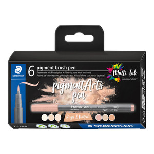 Staedtler 371 Pigment Arts Brush Pen, Beiges & Neutrals, Pack of 6