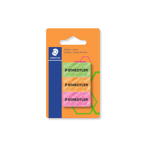 Staedtler 526 Erasers In Bright Neon Colours, Assorted Card of 3