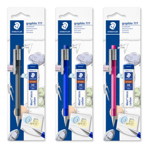 Staedtler Graphite 777 Mechanical Pencil 0.5mm + Tube of 12 HB Leads, Carded
