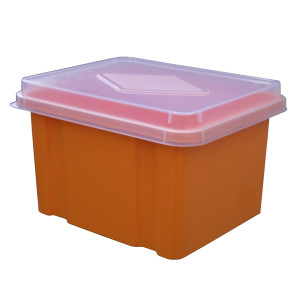 ITALPLAST 32 Litre Storage / File Box - Mandarin Base / Clear Lid, Each