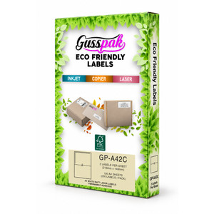 Gusspak White Eco-Friendly Laser/Inkjet/Copier Labels - 210mm x 148mm (No Border) - 2 Labels Per Sheet - Pack Of 100 Sheets