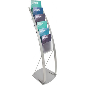 Contemporary 6 Tier A4 Brochure Holder Floor Display Stand Silver