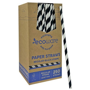 Paper Straw Regular (6mm x 197mm) Black Stripe, Pack of 250