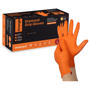 Shield Right XtraGuard Orange Diamond Grip Gloves Ultra-Tough Heavy-Duty Nitrile (Box of 100)