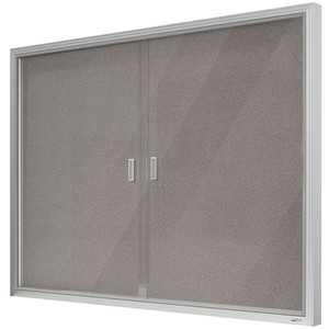 Be Noticed - Hinged Door Notice Case Slide 2 Door 1800 x 1200mm Silver Frame and Grey Fabric, Each