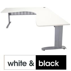 RAPID SPAN CORNER WORKSTATION 1500(W) X 1500(W) X 700(D) X 730(H) WHITE TOP / BLACK SPAN 
LEGS