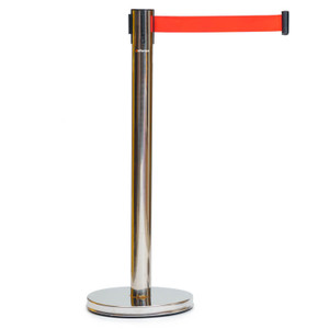 Retractable Belt Barrier Bollard - Stainless Steel - Red
