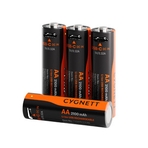 Cygnett AA USB-C Rechargeable Li-ion Battery (Black), Pack of 4