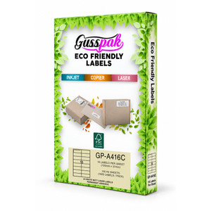 Gusspak White Eco-Friendly Laser/Inkjet/Copier Labels - 105mm x 37mm (No Border) - 16 Labels Per Sheet - Pack Of 100 Sheets