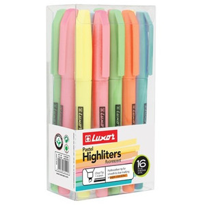 Luxor Pastel Highlighter Fluorescent – Pack of 16