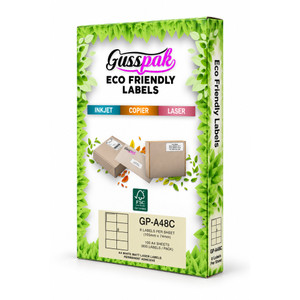 Gusspak White Eco-Friendly Laser/Inkjet/Copier Labels - 105mm x 74mm (No Border) - 8 Labels Per Sheet - Pack Of 100 Sheets