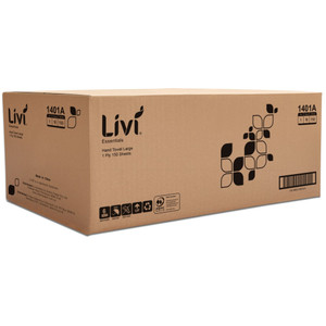 Paper Hand Towel Essentials 1 Ply Interleaved Ultra Slim White Large 230 X 300mm 150 Sheets per Pack, Carton of 16 Packs