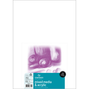 Canson Canson 300gsm Acrylic Mixed Media Paper A3, Classroom Pack of 25