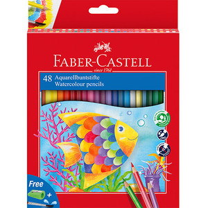 Faber-Castell Watercolour Pencils, Assorted – Pack of 48 (Also includes 1 brush & 1 sharpener)