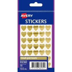 Avery STICKERS HEARTS AVERY SMALL PERMANENT GOLD PK70 HS